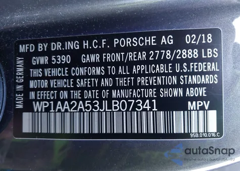 2018 Porsche Macan from USA, damaged, VIN WP1AA2A53JLB07341